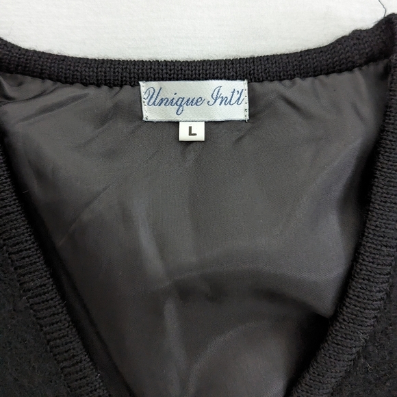 Vintage black wool vest with red floral embroidered pockets women's Large - Picture 4 of 11